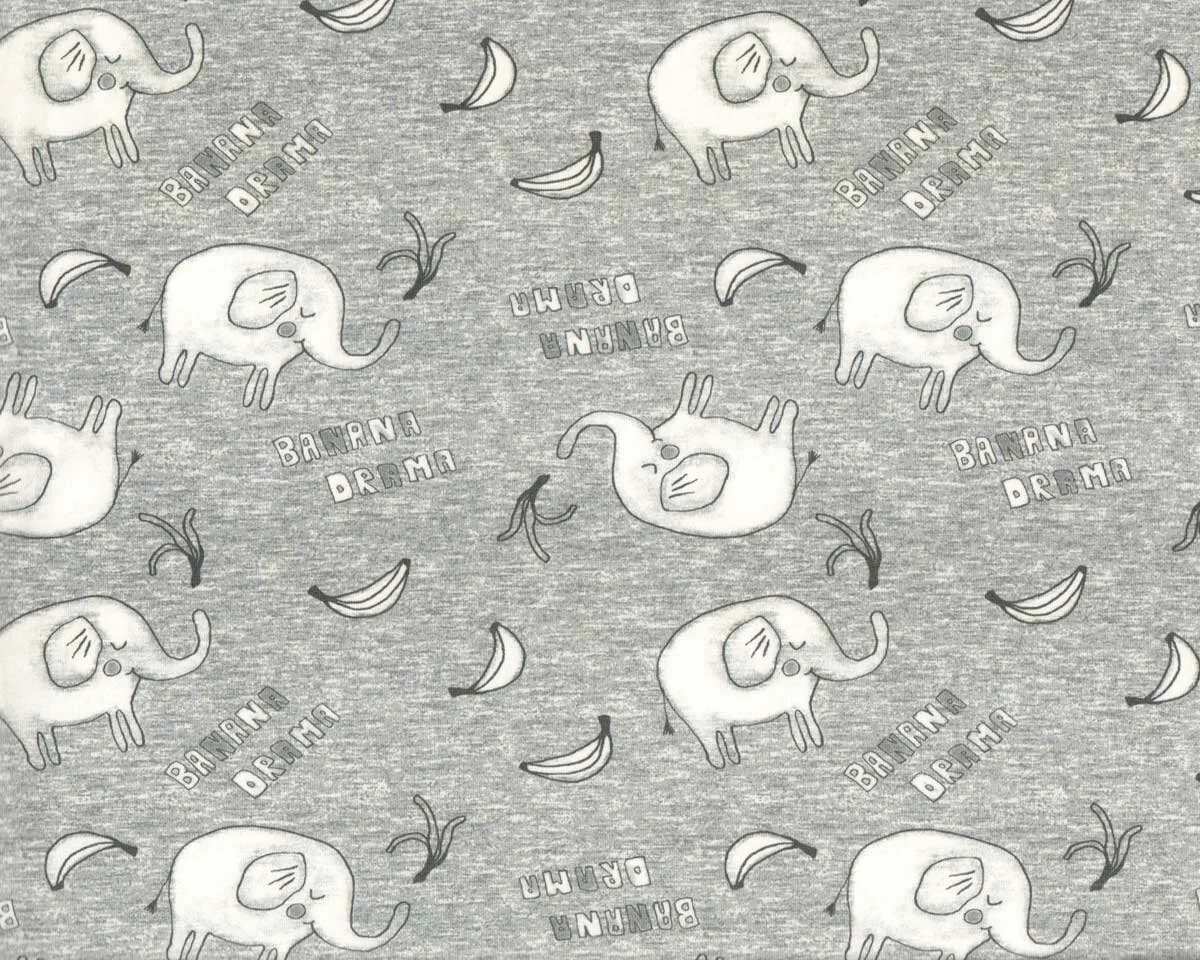 Baumwolljersey MINI SAFARI, Elefanten und Schrift, Hilco