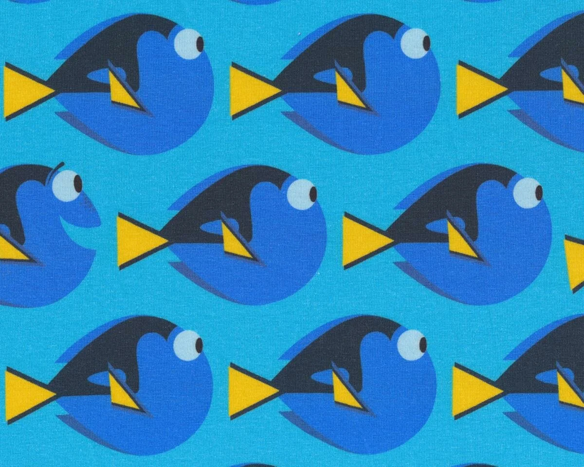 Baumwolljersey mit Elasthan FINDET DORIE, Fische, türkis-ultramarinblau