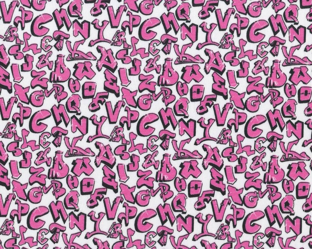 Baumwolljersey mit Elasthan LILLY ABC, Buchstaben, rosa-weiß