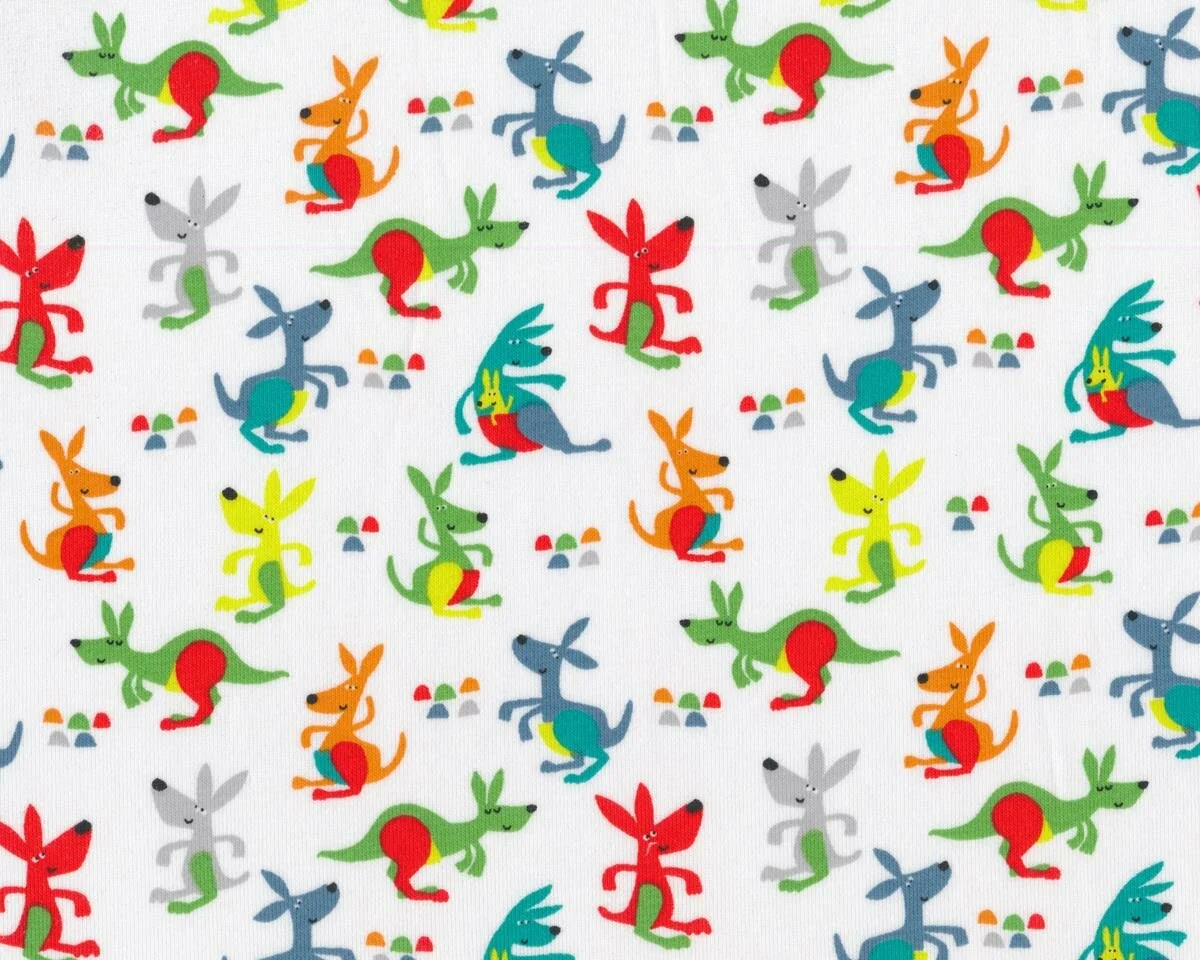 Baumwolljersey mit Elasthan LILLY KANGAROO, Kängurus, weiß-rot-grün