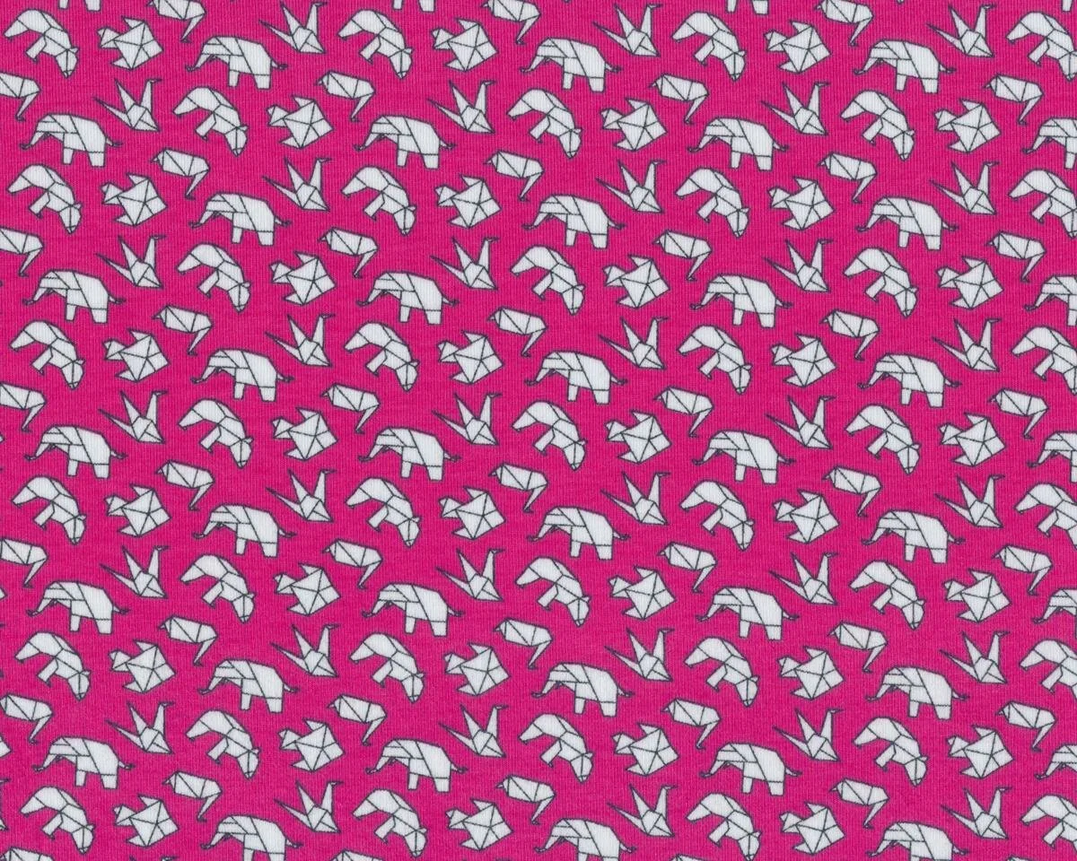 Baumwolljersey mit Elasthan ORIGAMI MINI, Tiere im Origami-Look, pink