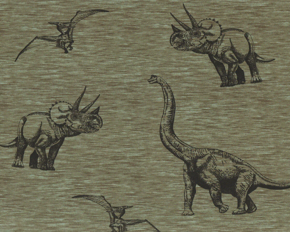Baumwolljersey PREHISTORICAL, Dinos, olivgrün Hilco