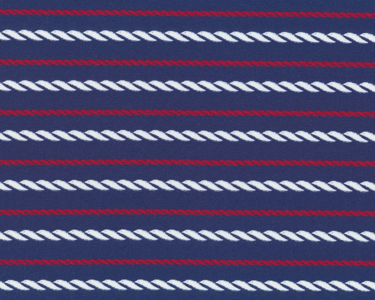 Baumwolljersey SAILORS ROPE, Seil-Streifen, jeansblau-weiß