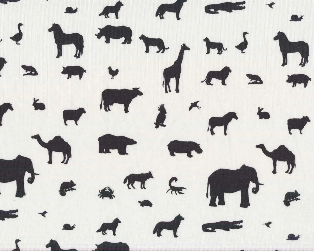 Baumwolljersey TIERE, Tier-Silhouetten, weiß