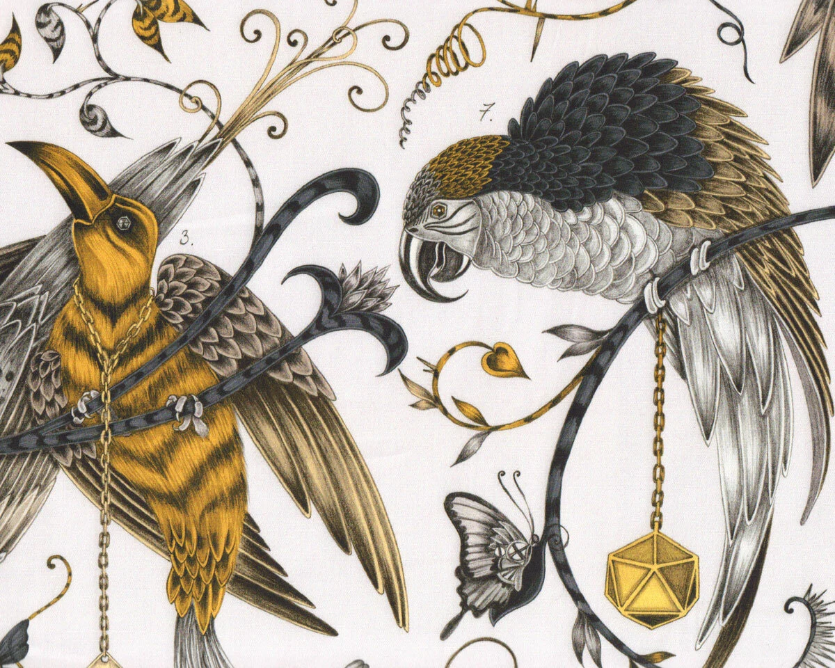 Baumwollsatin AUDUBON, Exotische Vögel, wollweiß, Emma Shipley