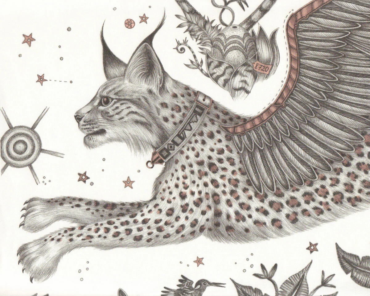 Baumwollsatin LYNX, Fabelwesen, wollweiß, Emma Shipley