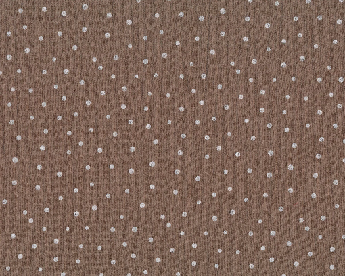 Baumwollstoff DOUBLE GAUZE DOTS, Punkte, schlammbraun, Hilco