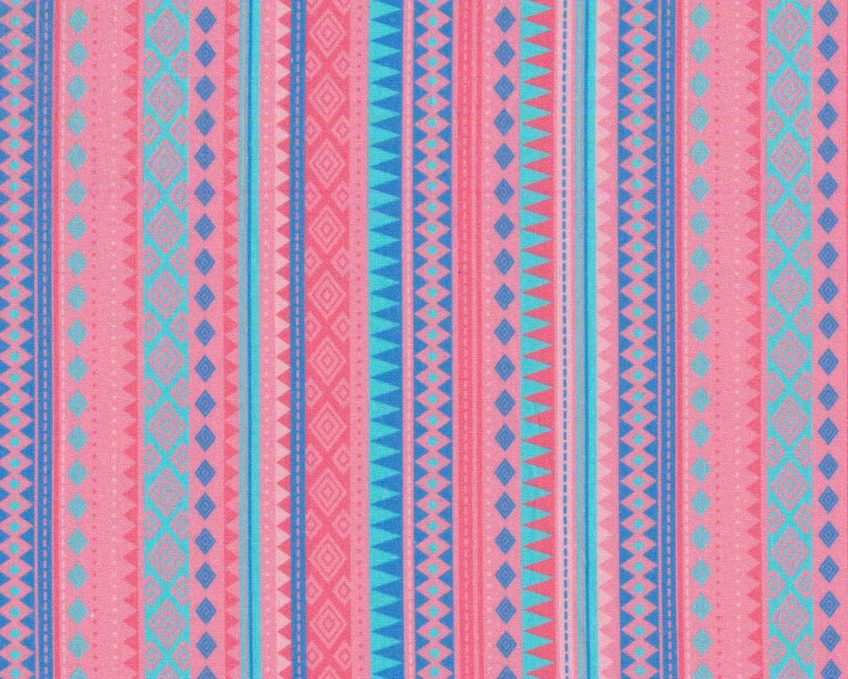 Baumwollstoff KIM, Musterstreifen, rosa-türkis
