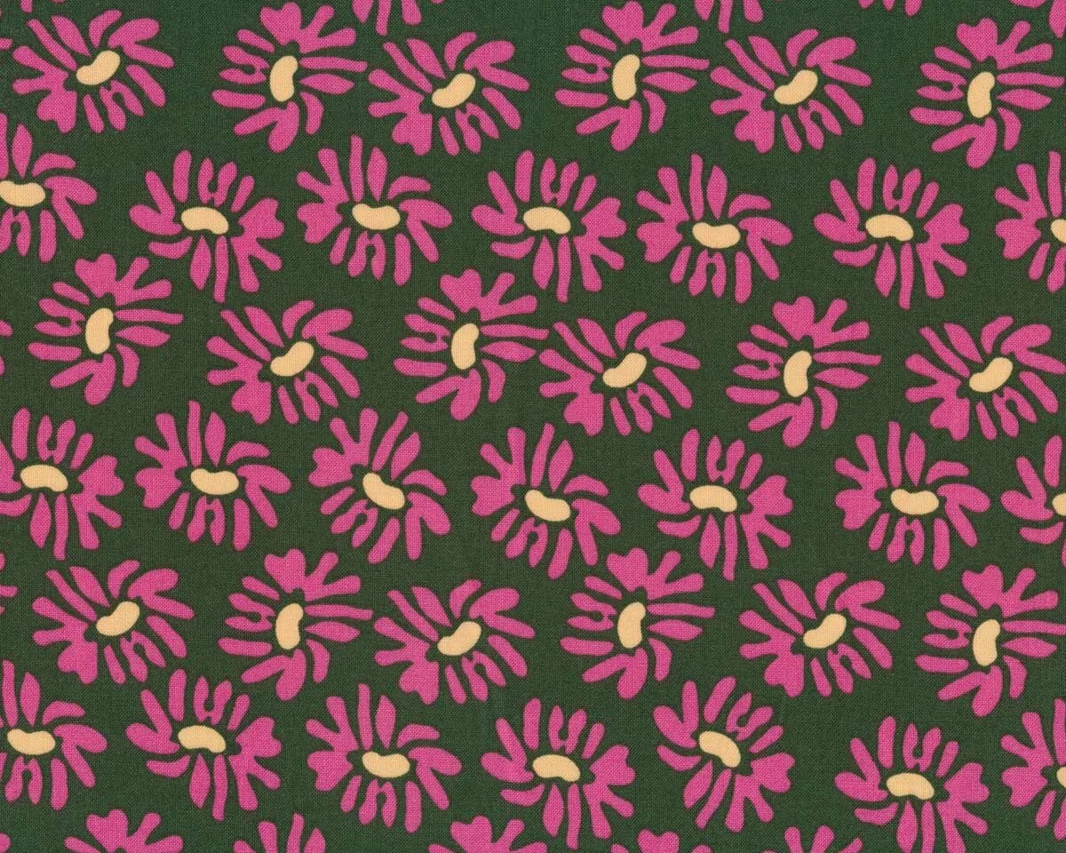 Baumwollstoff NORDIC GARDEN DREAM, Sonnenhut, moosgrün-pink, Arne & Carlos