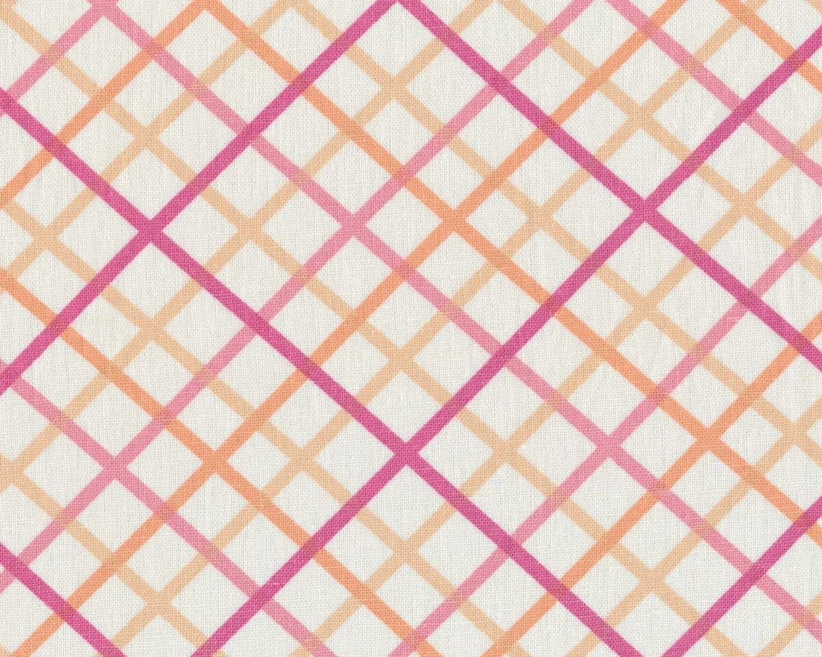 Baumwollstoff PINK PLAID, Raster, wollweiß-pink