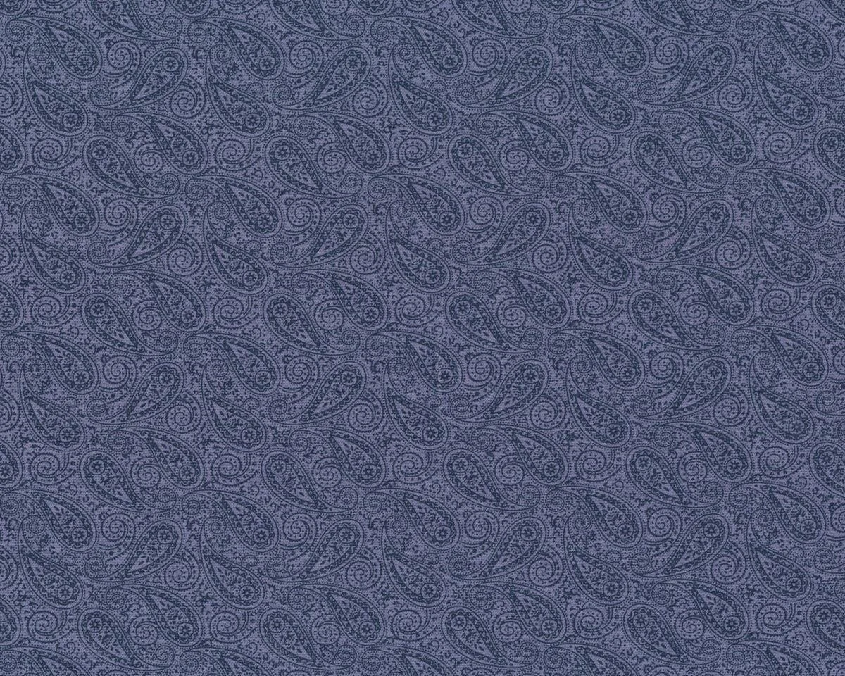 Baumwollstoff, Popeline EDDA BLUE, Paisleys, jeansblau