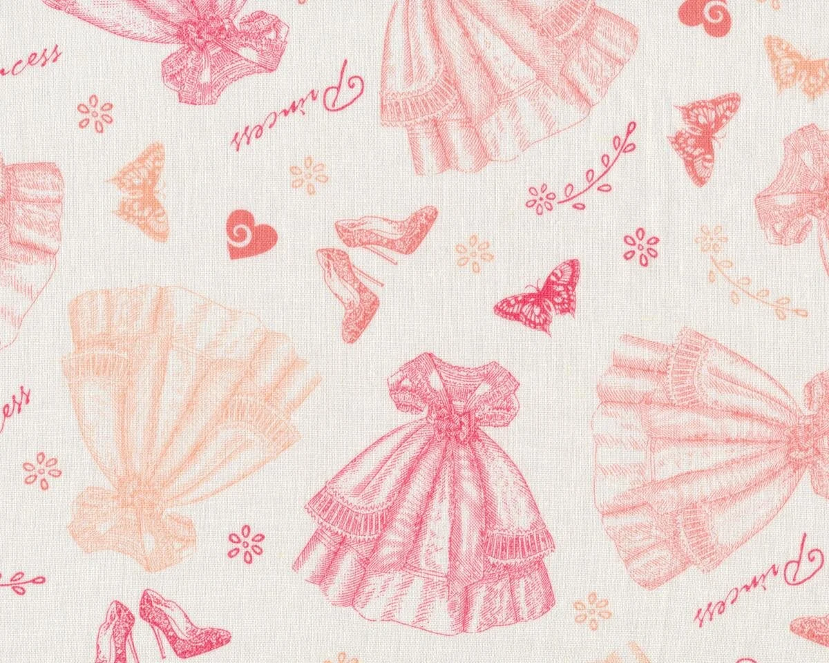 Baumwollstoff PRETTY PRINCESS, Kleider, wollweiß-pink