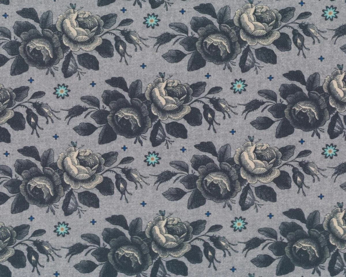 Baumwollstoff ROSYANA, Rosen, grau-hellblau, Swafing