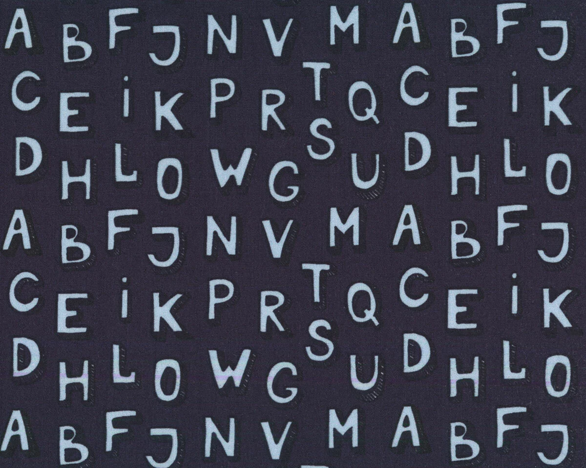 Baumwollstoff STAY HEALTHY, Alphabet, dunkelblau, Hilco