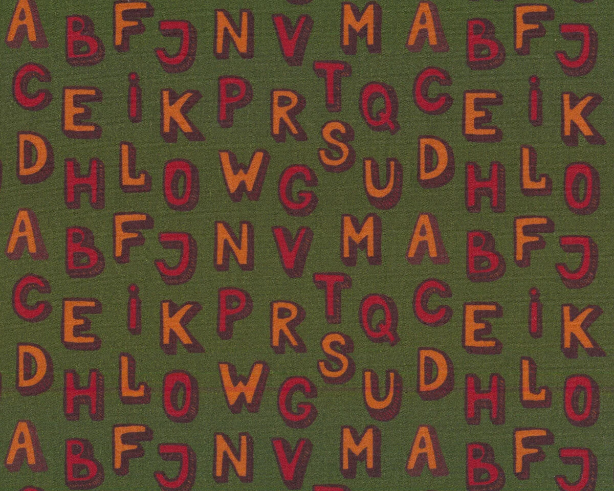 Baumwollstoff STAY HEALTHY, Alphabet, olivgrün, Hilco