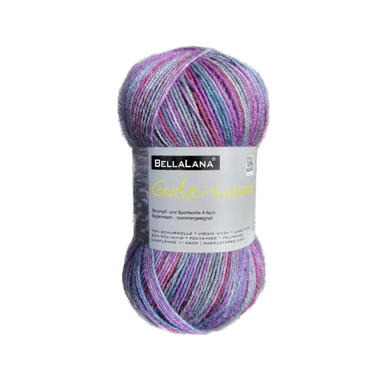 BellaLana Wolle Gute-Laune-Socke 100gr. , grau-beere