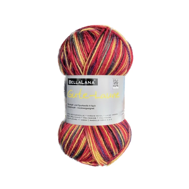 BellaLana Wolle Gute-Laune-Socke 100gr. , rot-orange