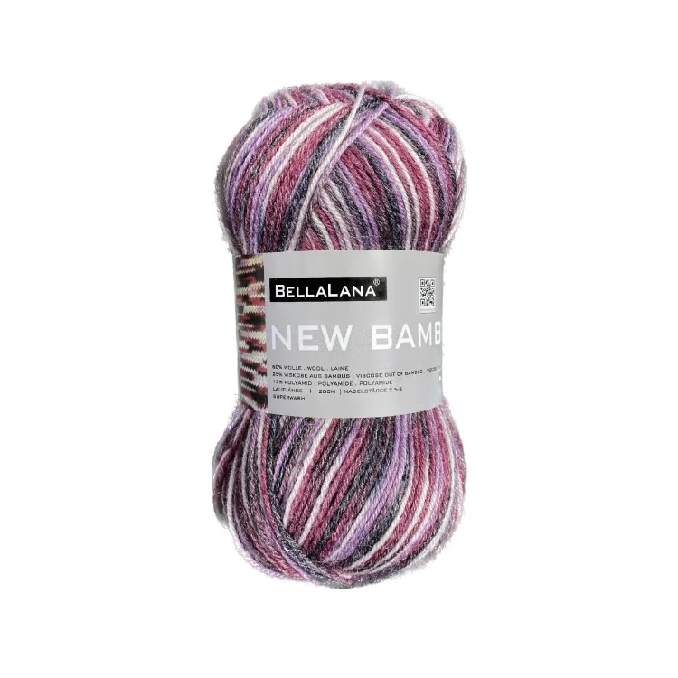 BellaLana Wolle New Bamboo 50gr. , lila-weiss