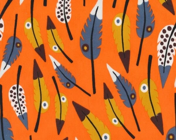 Bio Baumwolljersey mit Elasthan INDIANER, Federn, orange