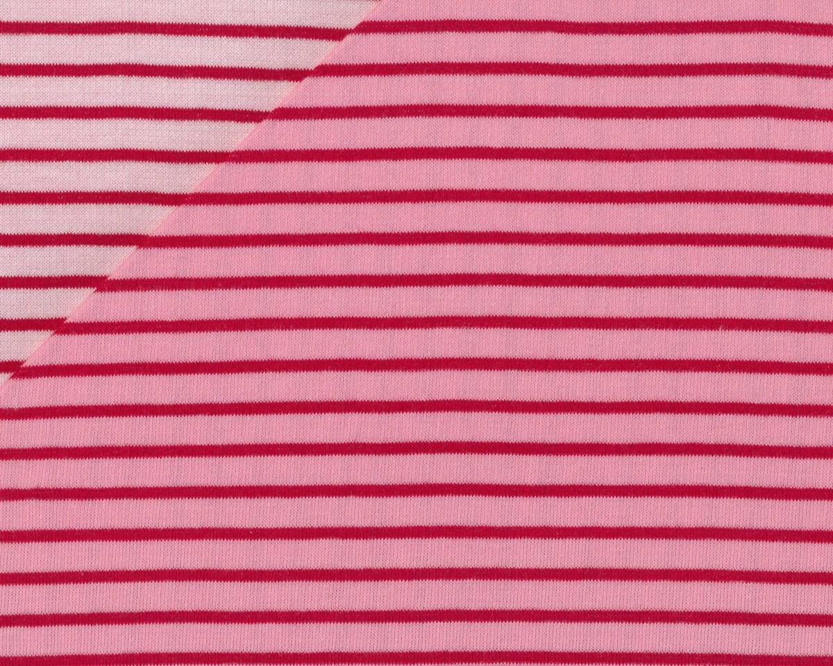 Bio-Doubleface-Jersey WENDE-RINGEL, Streifen, rosa-rot-hellrosa