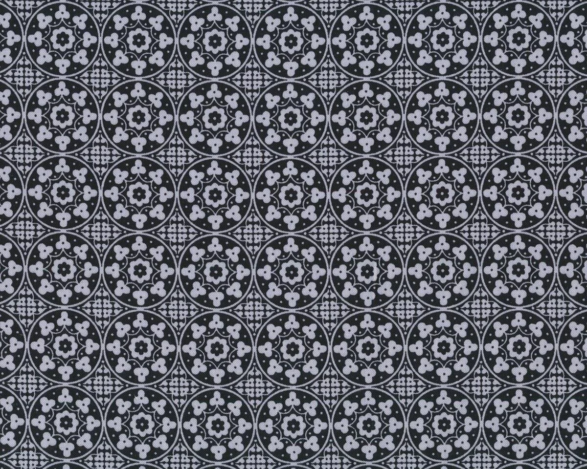 Bio-Patchworkstoff DAISY CIRCLE, Fliesen-Ornamente, schwarz-hellgrau, Jane Makower