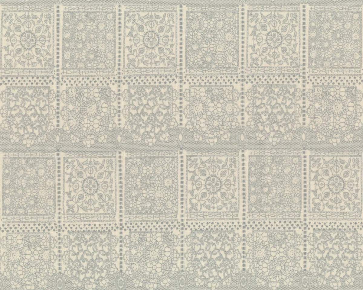 Bio-Patchworkstoff LACE TILES, Spitzenmuster, hellbeige-steingrau, Jane Makower