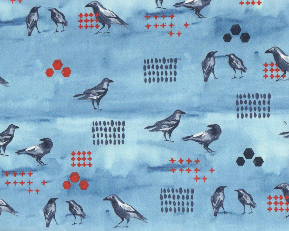 Bio-Popeline JORNEY, Krähen, blau, Monaluna