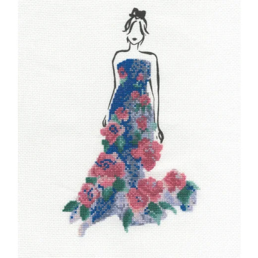Dame im Rosenkleid - DMC (Stickpackung)