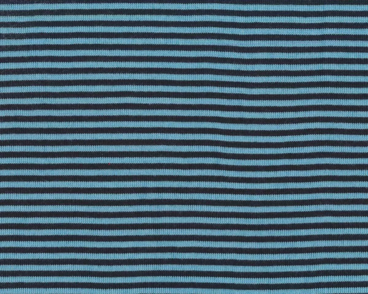 Bündchen-Stoff FEINRIPP RINGEL, schmale Streifen, marineblau-hellblau