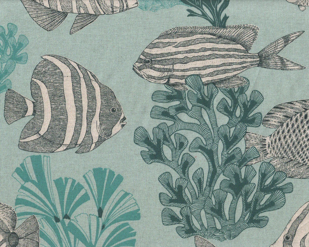 Canvas-Dekostoff MOOREA, Fische, petrol