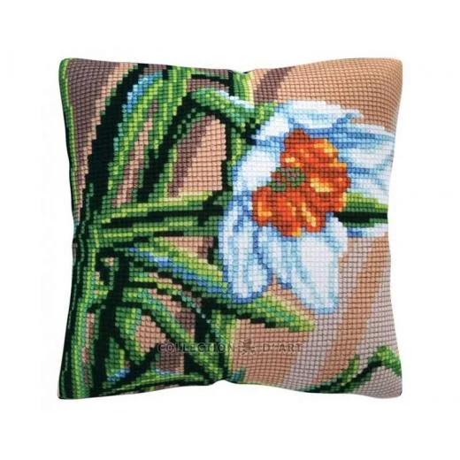 Collection d'Art - Kreuzstichkissen White Narcissus