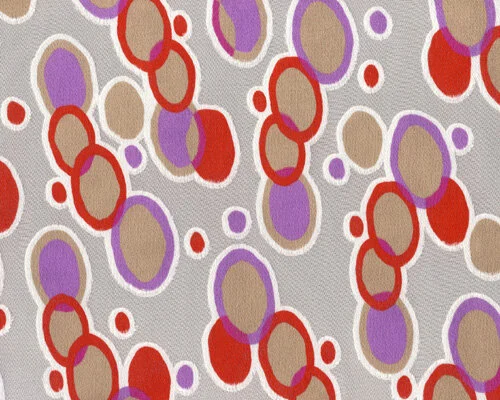 Chiffon mit aufgewebten Glanz-Retroovalen, weiß-rot-lila