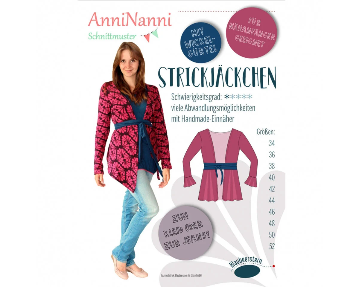 Damen-Schnittmuster STRICKJÄCKCHEN, Blaubeerstern
