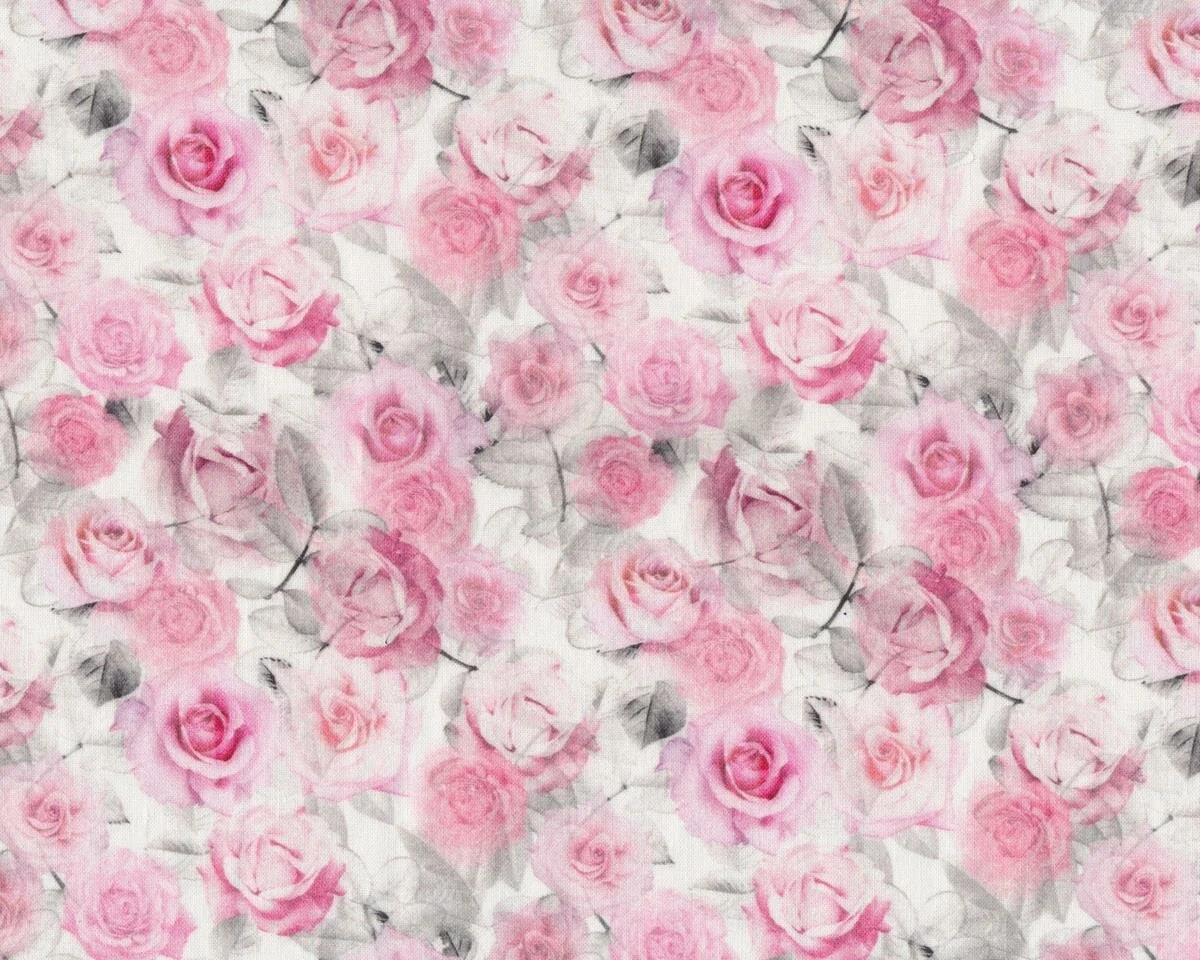 Deko-Baumwollstoff DIONE, Rosen, rosa