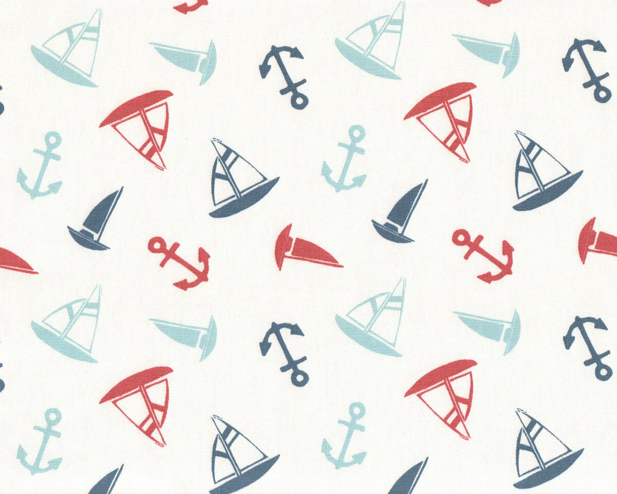Dekostoff LAND & SEA, Boote und Anker, hellblau, Clarke & Clarke