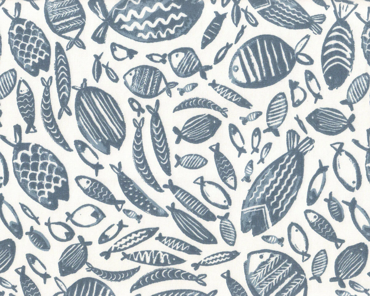 Dekostoff LAND & SEA, Fische, graublau, Clarke & Clarke
