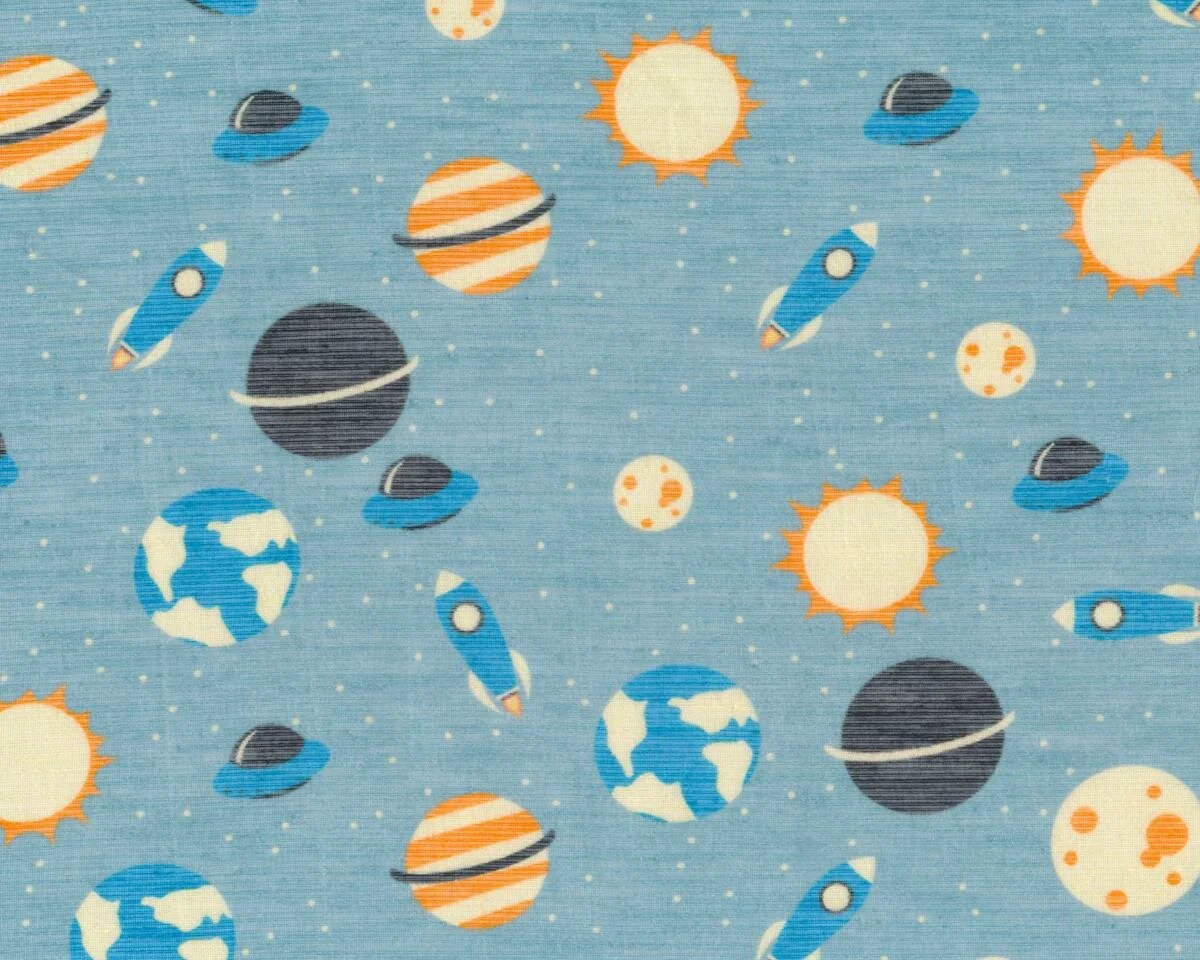 Designer Leinenstoff mit Seide SPOCK, Kosmos, türkisblau