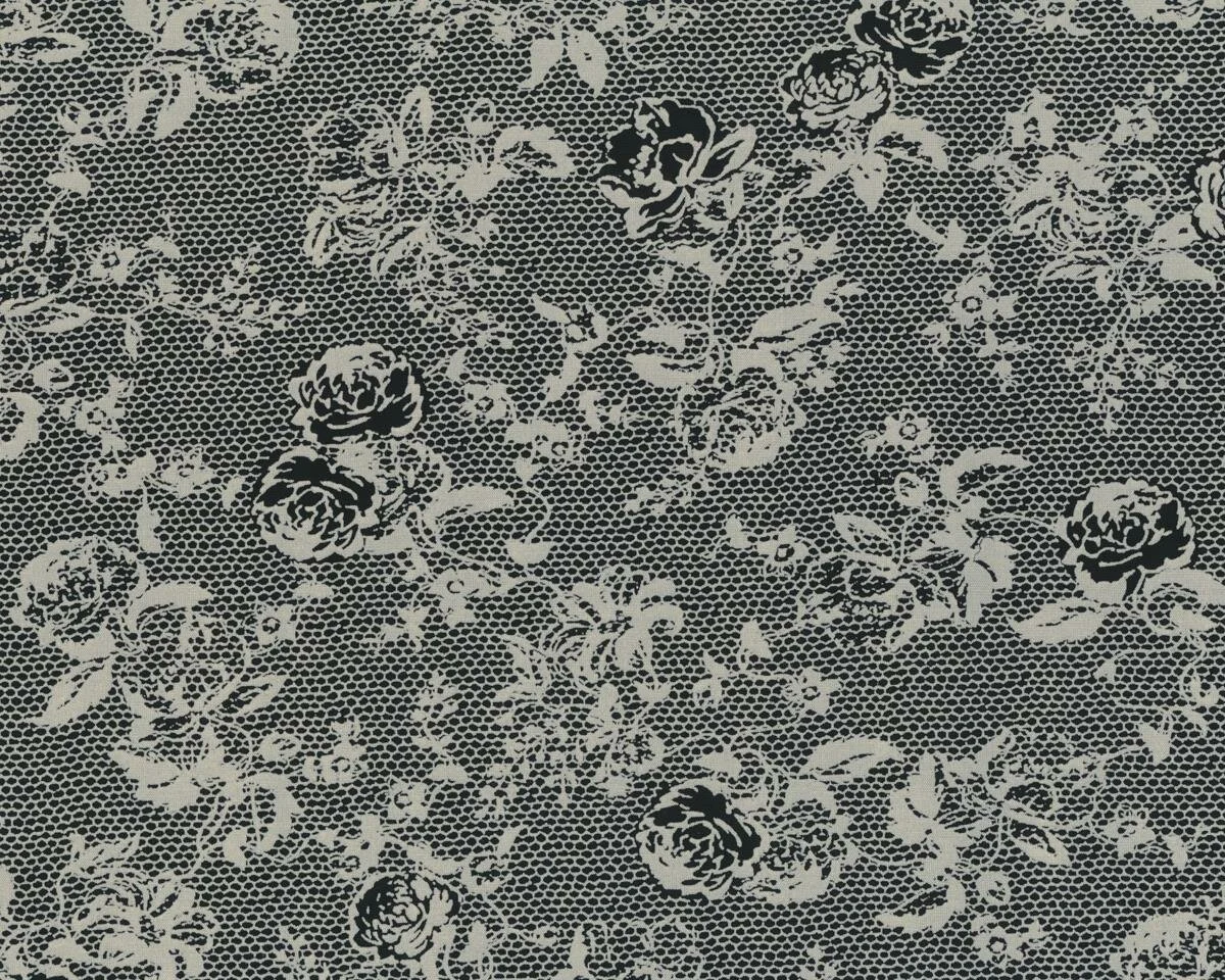 Designer-Viskosestoff aus Italien BLUEGIRL, Rosen, hellbeige-schwarz