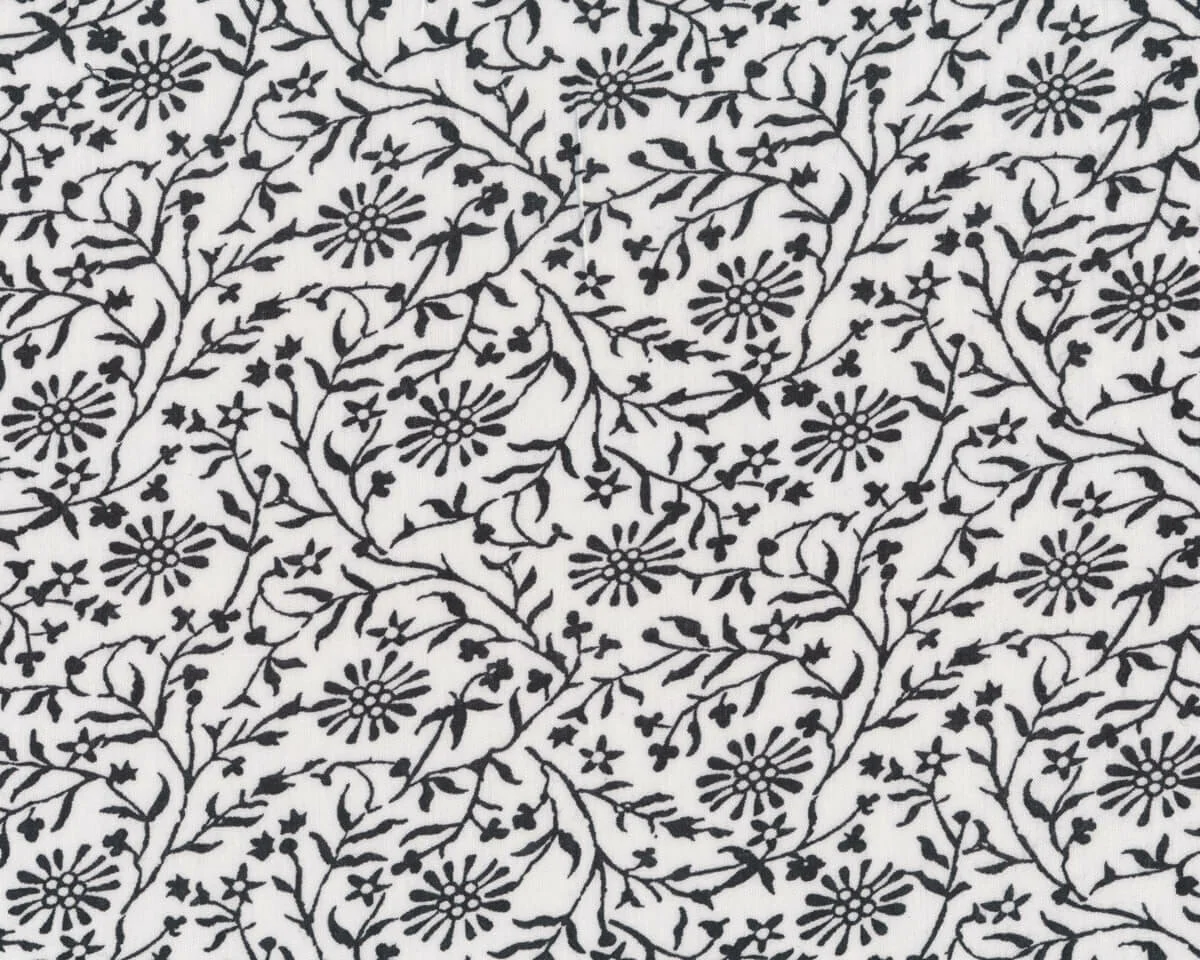 Designer-Viskosestoff aus Italien MARLIS, Ranken, schwarz-weiß