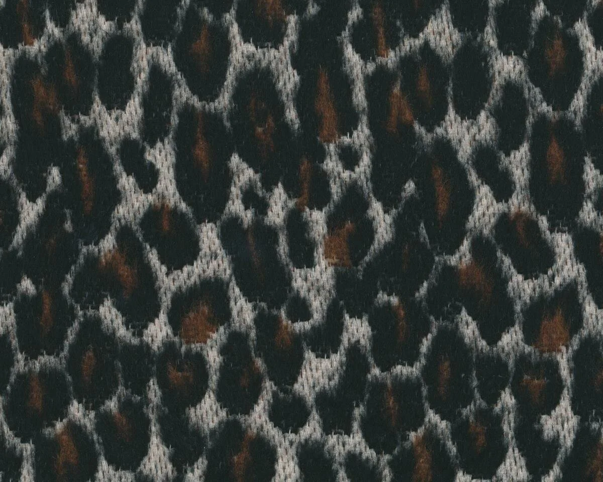 Designer-Wollstoff mit Fellinseln LEOPARD, Ovale, dunkelbraun-schwarz