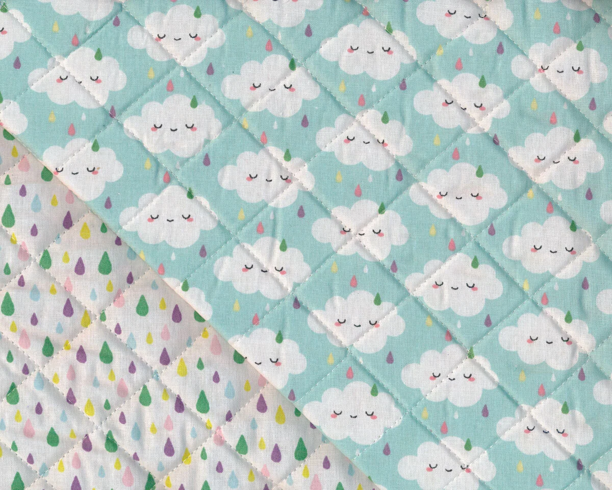 Doubleface-Steppstoff NIMBUS, Wolken, mint