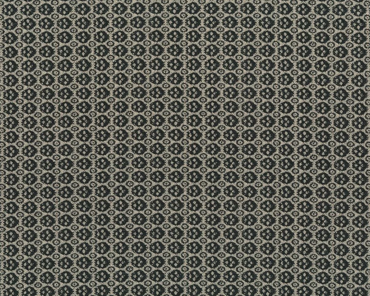 Edler italienischer Viskose-Jacquard-Stretch PARADE, Blüten-Ovale, schwarz-hellbeige