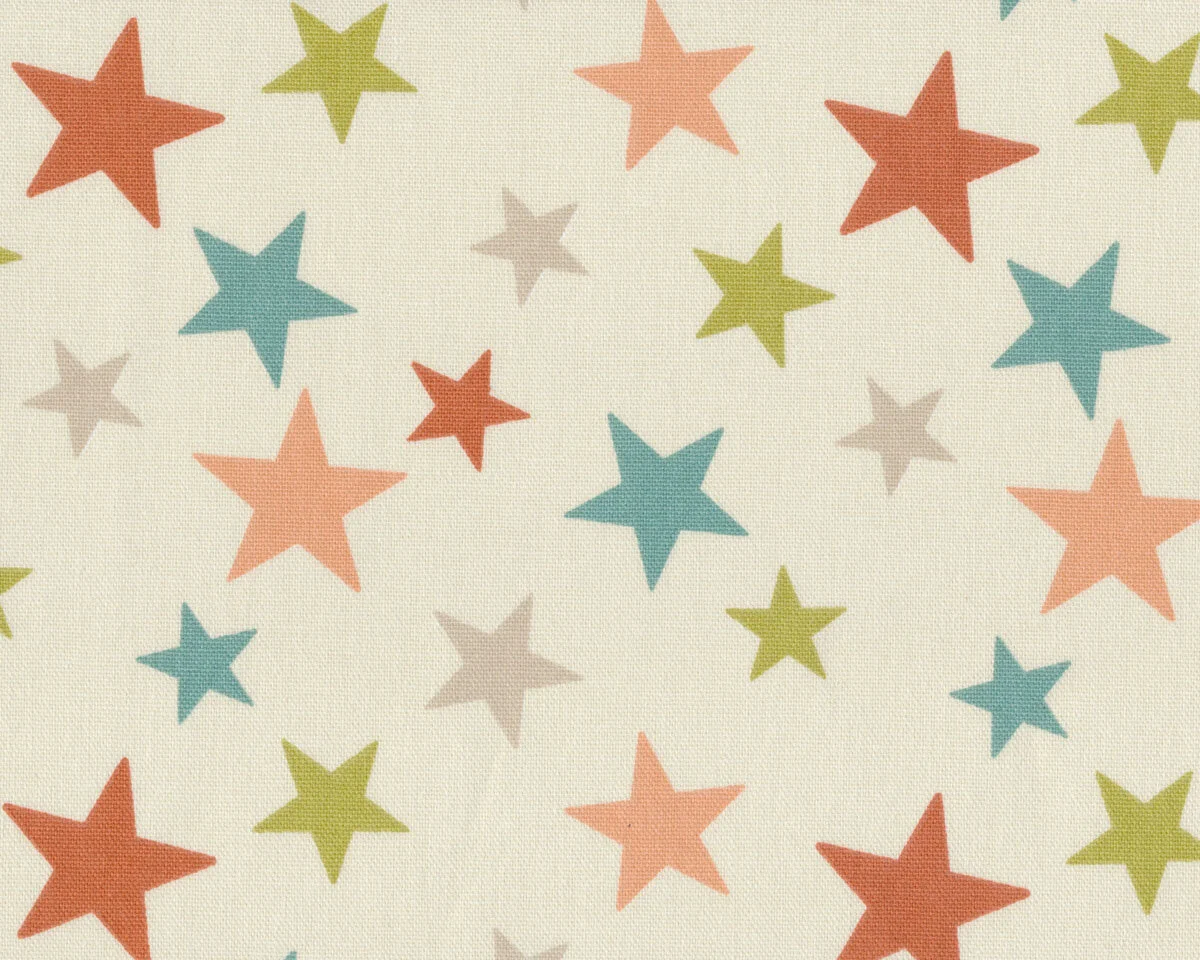 Englischer Dekostoff Clarke & Clarke FUNKY STARS, Sterne, gedecktes türkis-terracotta