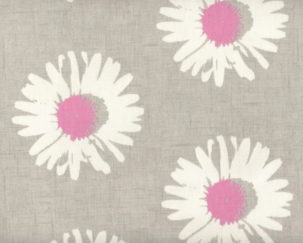 Englischer Dekostoff Clarke & Clarke LA VIE EN ROSE, Margeriten, pink-helles beigegrau