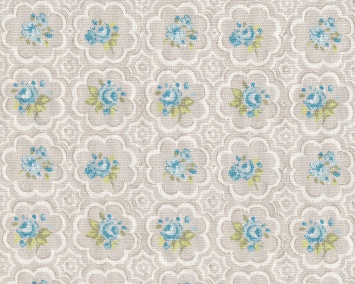 Englischer Dekostoff Clarke & Clarke ROSE TILE, Ornament-Rosen, natur dunkel