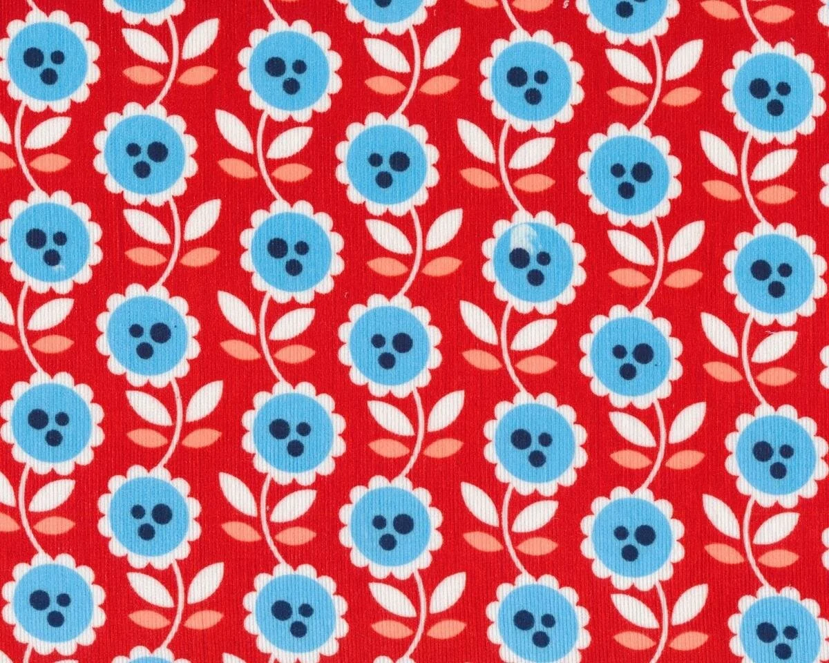 Feincord LOVELY FLOWERS Kugelblumen, rot