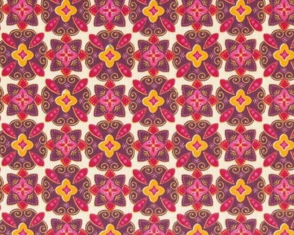 Feincord "Piruetas" mit Blüten-Ornamenten, lila-pink-cremé