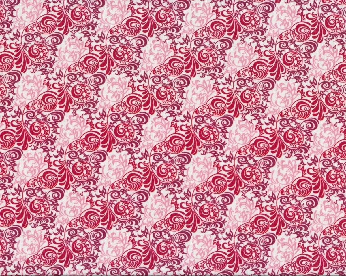 Feine Baumwolle HILDE mit Rankenornamenten, dunkelrot-rosa