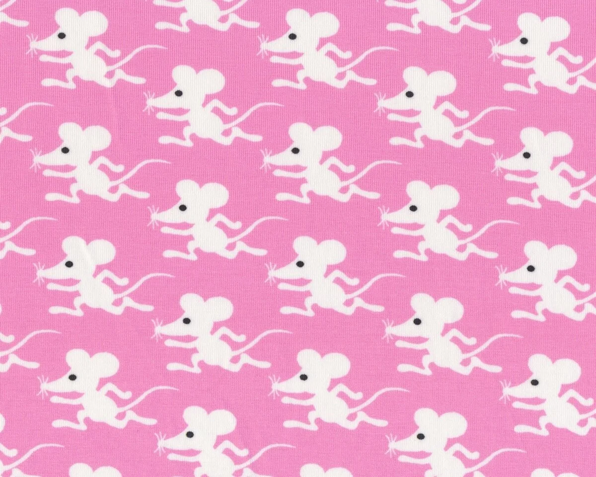 Feiner Baumwolljersey mit Elasthan MOUSE RUN, rennende Mäuse, rosa