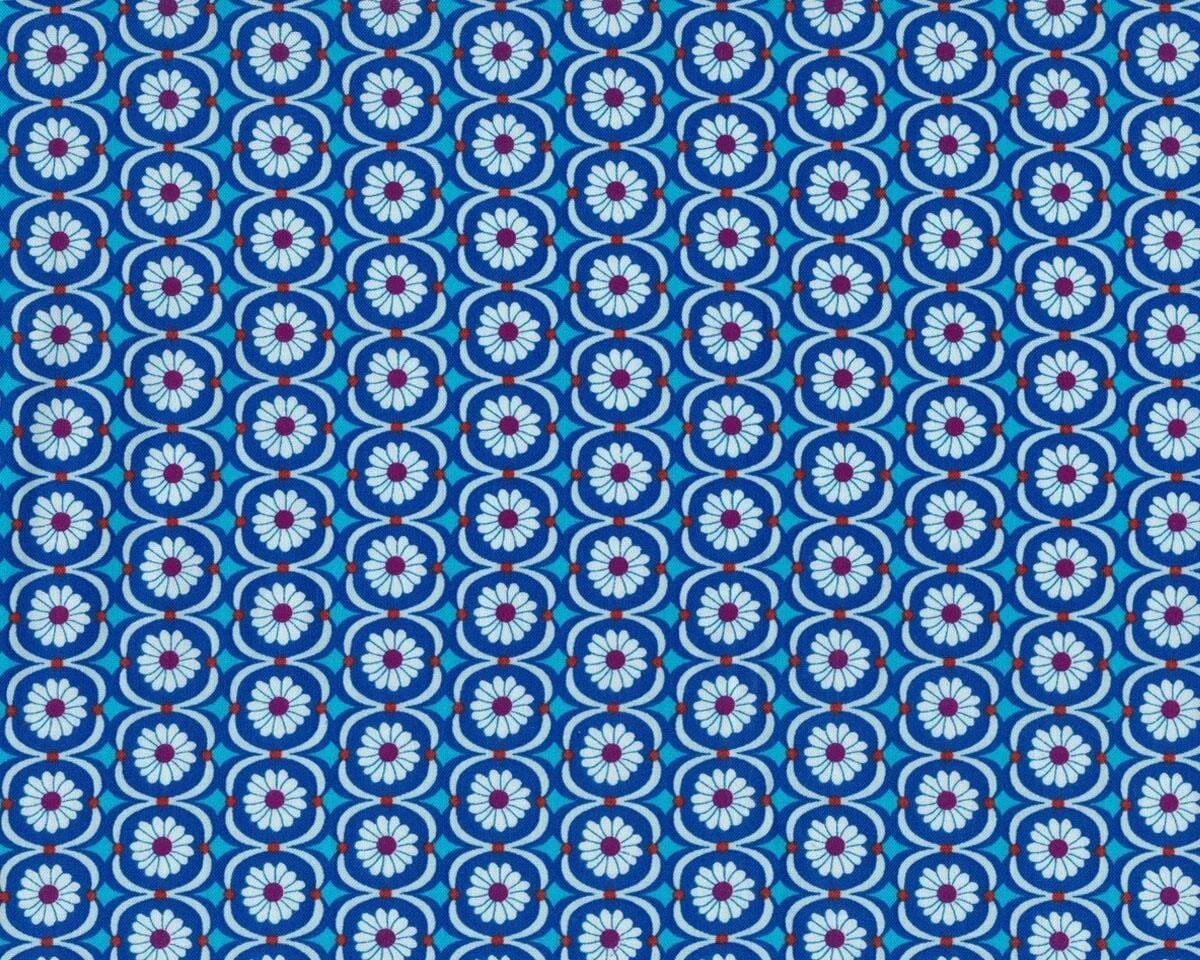Feiner Baumwollstoff BETTY BUTTER, Gänseblümchen-Ornamente, blau